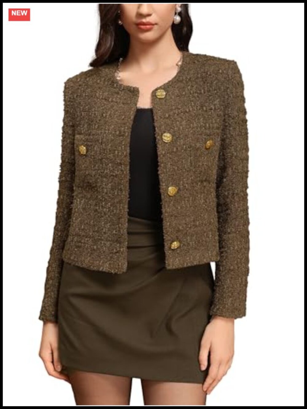 Cropped Tweed Blazer Wool Blend Boucle Women Tailored Fit Workwear